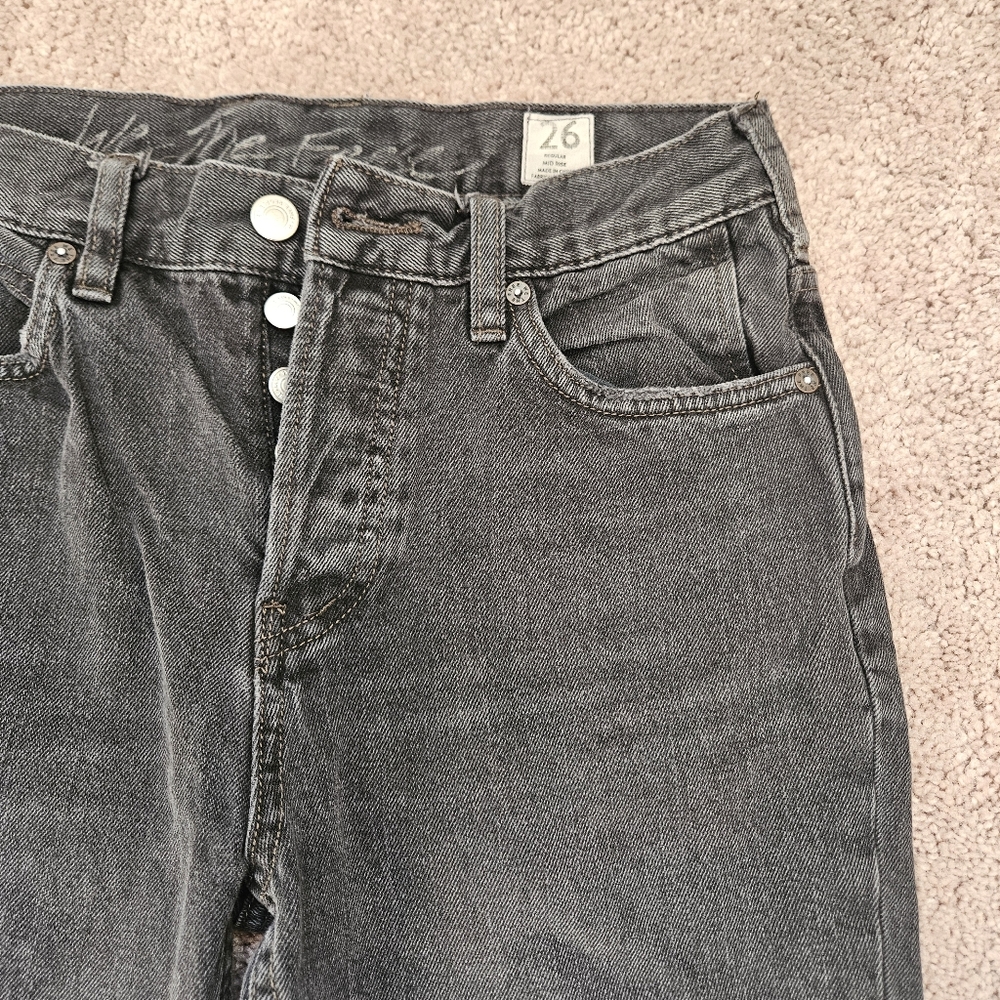 We The Free Black Denim Shredded Hem Distressed Size 26 Button Fly Goth Alt Fest